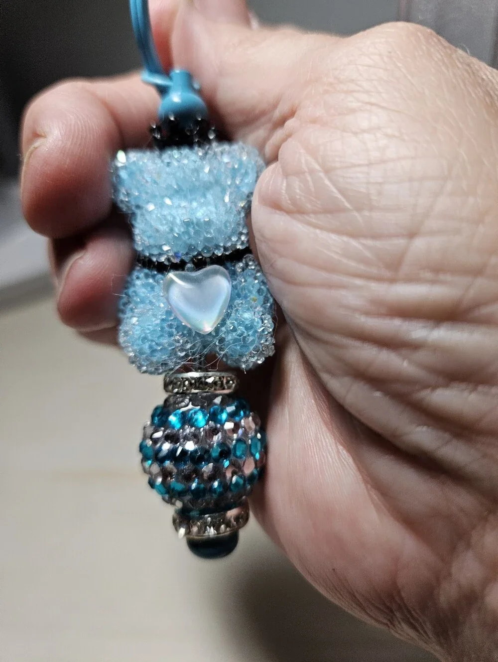 Blue Beaded Teddy Bear Keychain | Sugar Bear Bag Charm | Rhinestone